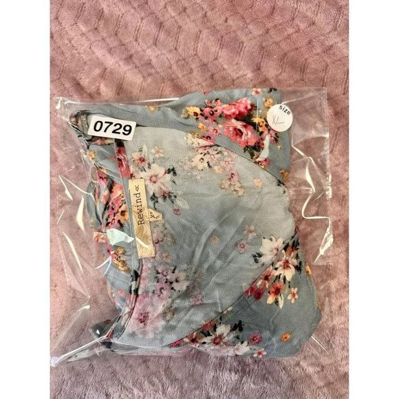 Rewind Floral Gray & Pink Floral Ruched Drawstring Blouse – Size XL #0729 - Picture 8 of 8